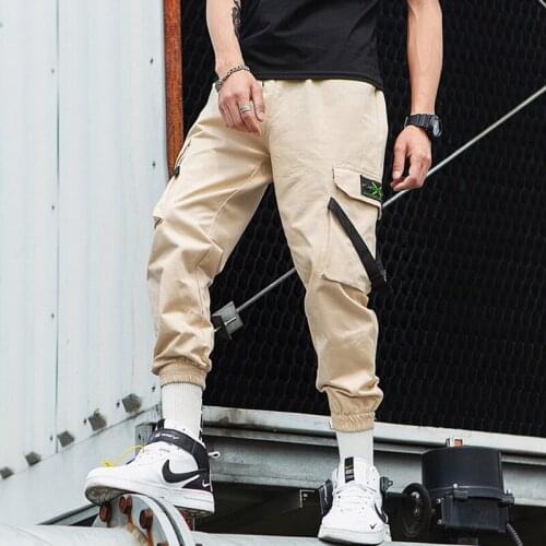 Slim Casual Men Cargo Pants Ribbons Side-Pockets Camouflage Military Trousers Harajuku Style Fashion Streetwear Pencil Pants