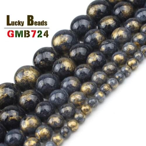 Natural Stone Beads Black Plated Gold Jades Round Loose Beads For Jewelry Making DIY Earrings Bracelet Accessories 4/6/8/10/12mm
