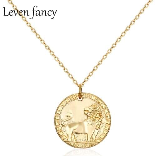 Gold Vermeil 925 Sterling Silver Leo Zodiac Sign Lion Medallion Pendant Embossed Round Medal Necklace for Girls Birthday Gifts