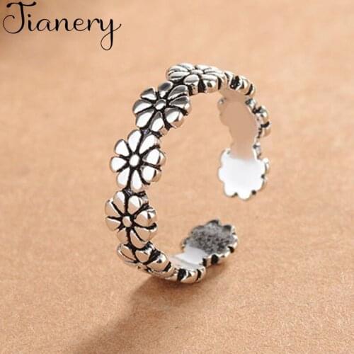 JIANERY New Trendy Silver Color Flowers Rings For Women Men Boho Vintage Jewelry Adjustable Size Finger Rings