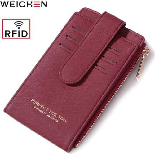 WEICHEN RFID Card Holder Women Purse Wallets Theftproof Female Credit Card Wallet Ladies Card Bag Zipper Coin Purse High Quality