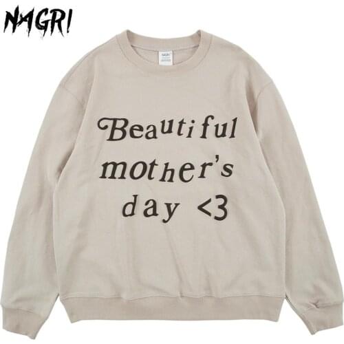 NAGRI Kanye Beautiful Mothers Day Sweatshirt Letter Print Casual Crew Neck Pullover Long Sleeve Hoodie for Men/Women