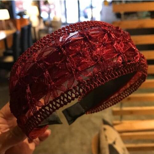 Lace Headband for Women Hair Accessories Solid Color Wide Headband Adult Hard Headband Wine Red Headband Retro Hair Band Turban