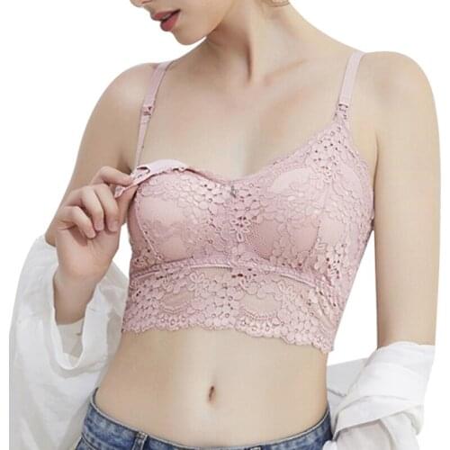Lace Bras Top Open Buckle Feeding Underwear Comfortable Solid Color Lace Pregnant Women Wire Free Nursing Bra