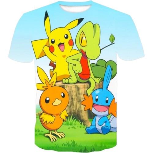 2021 Summer Mens and Womens High Quality Pikachu Series 3D Printed T-shirt Casual Fashion Boys and Girls Tops Asian Size