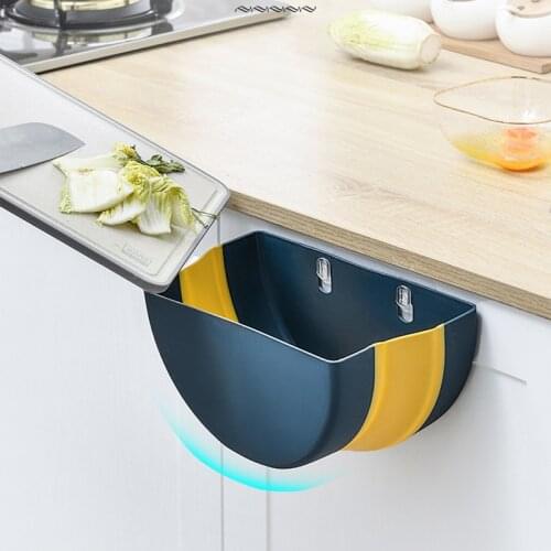 Wall Mounted Folding Waste Bin Door Cabinet Hanging Trash Can Bin Kitchen Bathroom Home Waste Storage Rack Box Cleaning Tool