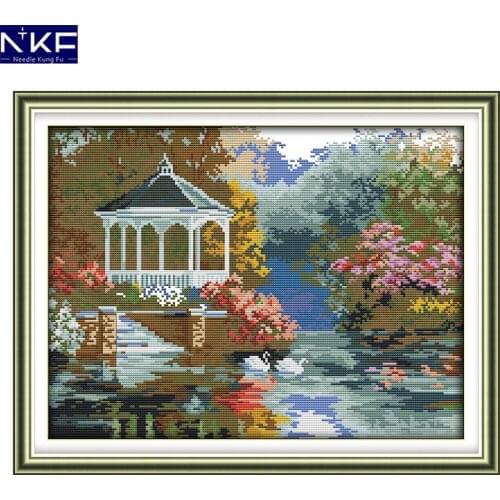 NKF Swan Lake Cross Stitch 14CT11CT DIY Needlework Counted Cross Stitch Kit for Embroidery Cross Crafts Cross Stitch