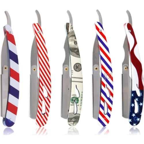 Barber Manual Folding Beard Razor Stripes US Flag Dollar Print Shaving Tools