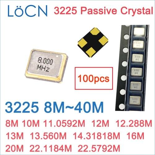 Passive crystal oscillator 3225 8M 10 11.0592 12 12.288 13 13.560 14.31818 16 20 22.1184 22.5792M/MHZ SMD 10ppm 8.000MHZ 100PCS