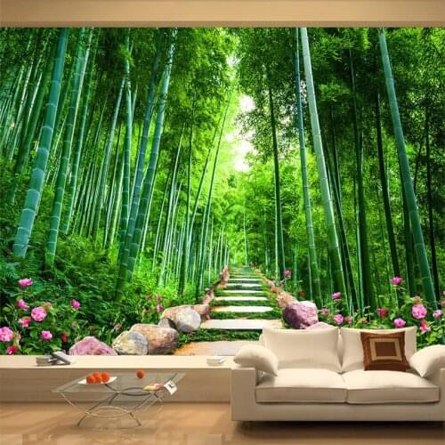 Custom Photo Wallpaper 3D Green Forest Bamboo Nature Scenery Mural Living Room TV Sofa Background Wall Painting Papel De Parede