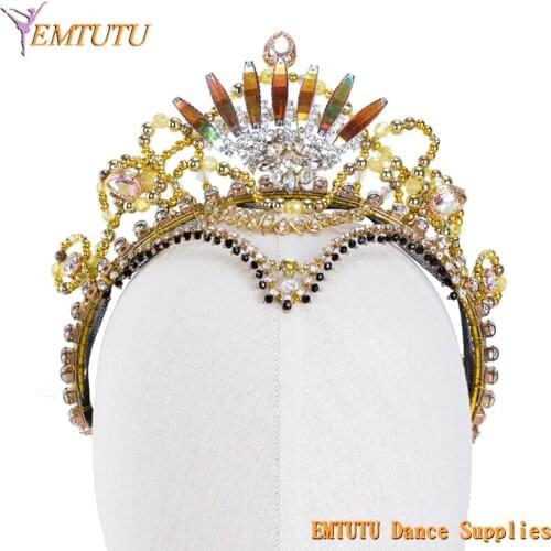 Professional Handmade Golden Ballet Tiara Paquita Raymonda Performance Ballet Crown Headpiece YAGP Ballet Headdress