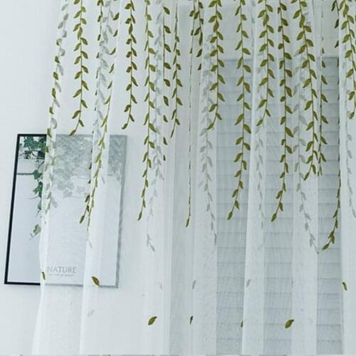 Natural Embroidery Weeping Leaf Design Tulle Translucent Childrens Room Curtain Home Decoration Accessories
