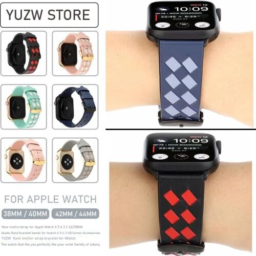 Rhombus leather Band for Apple Watch bracelet 38/40/42/44mm Strap for iWatch bands Series 6 5 4 3 2 Watchband Belt accessories