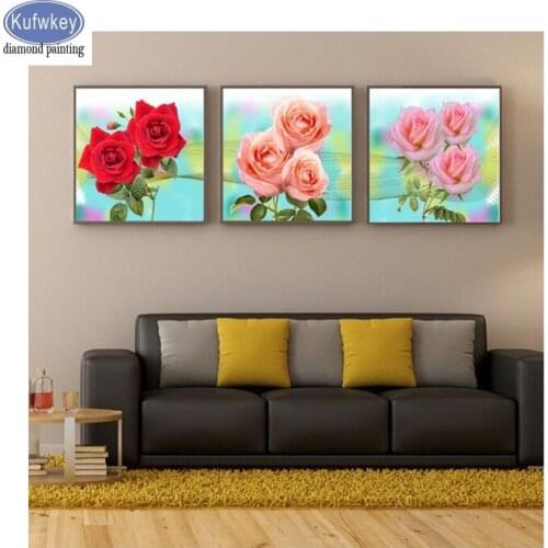Needlework Full square/round,Diamond Embroidery,3pcs rose Diamond Painting Mosaic diamond,diamonds with printed picture Crafts