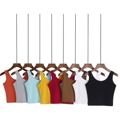 Summer Slim Women Tank Tops Solid Color Short Top Sexy Sleeveless U Croptops Fashion Ladies Black White Cotton Tops S~XL