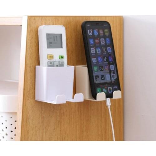 Universal Wall Mount Charger Phone Holder Stand Remote Control Hanger Base Support Hook Hanging Storage Box Rack Home Organizer