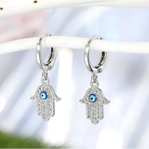 1Pair New Crystal Turkish Evil Eye Hand Hamsa Hoop Earrings For Women Personality Gold Metal Zircon Circle Earrings Jewelry