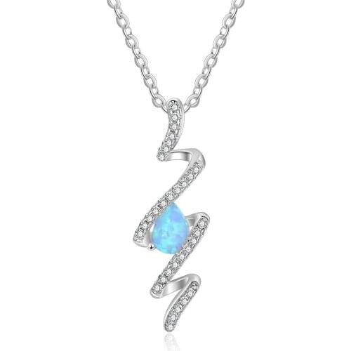 Geometric Women 925 Sterling Silver Necklaces with Zircon Blue Water Drop Opal Necklaces Spiral Necklaces Pendants Fine Jewelry