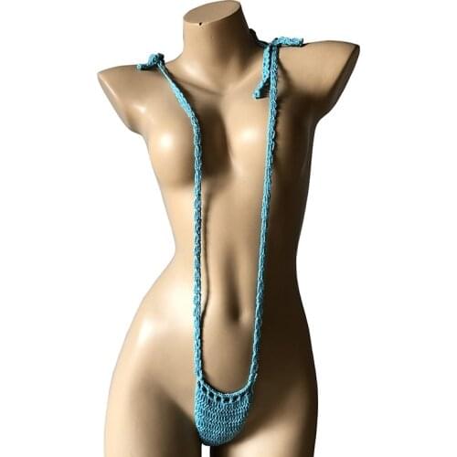 Women Cheeky Bikini Bottom Bandage Strap Swimwear Thongs G Strings Handmade Knitted Cotton Panties Sunbath Beach Underpants