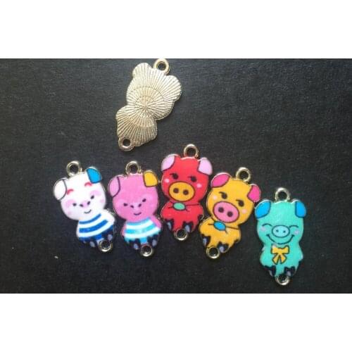 100pcs mixed 22x11x1mm silver color multi Epoxy cute pig design charms connectors bracelet beads DIY Accessory Jewelry