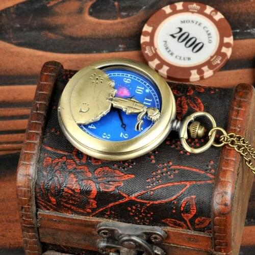 1020 Fashion Gift To Kids Little boy The Little Prince Planet Blue Bronze Vintage Quartz Pocket FOB Watch Popular Gifts