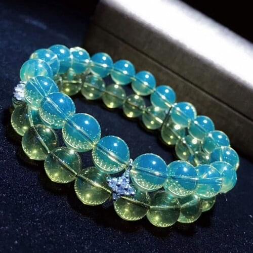 2ROWS 3A blue Amber round 8-9MM bracelet 7.5inch FPPJ wholesale beads nature