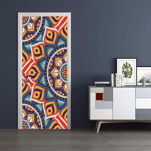 2pcs/set Muslim Mandala Pattern DIY Door Art Mural Sticker Wardrobe Sliding Doors Corridor Entrance PVC Decorative Paintings