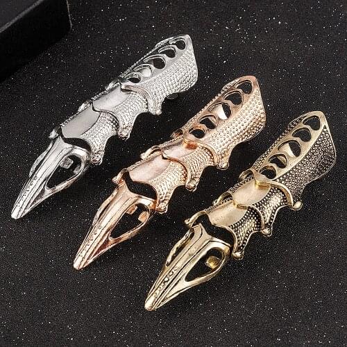 NEW Cool Boys Punk Gothic Rock Scroll Joint Armor Knuckle Metal Full Finger Ring Gold Cospaly DIY Ring Halloween Decoration 2021