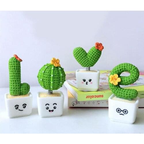 4Pcs Creative LOVE Simulation Cactus Shaped Decorative Bonsai Prop Cactus Decoration Resin Plant Potted Car Decoration