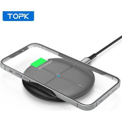 TOPK B09W 10W LED Wireless Charger for iPhone 11 12 Mini Mobile Phone Fast Charging Wireless Chargers for Xiaomi Huawei Samsung