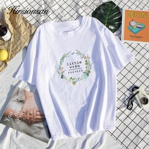 Hirsionsan Women T Shirt Harajuku Elastic Short-sleeve 100% Cotton Soft Shirts Korean Ins Print Chic Top Plus Size Female Tshirt