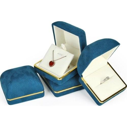 Blue Green Velvet Necklace Pendant Ring Earring Jewelry Storage Case Proposal Ring Gift Box for Party Wedding Anniversary