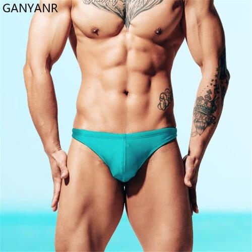 GANYANR Gay Mens Swimwear Swimsuit Swimming Trunks Swim Briefs Sexy Shorts Thong Bikini Beachwear Surfwear Boardshorts Pouch