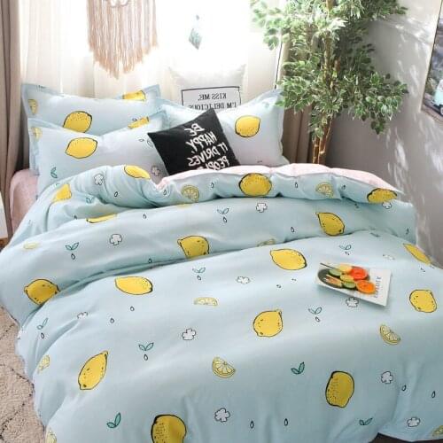 Lemon Bedding Set Printed Bed Linen Sheet Plaid Duvet Cover Size Single Double Queen King Quilt Covers Sets Bedclothes