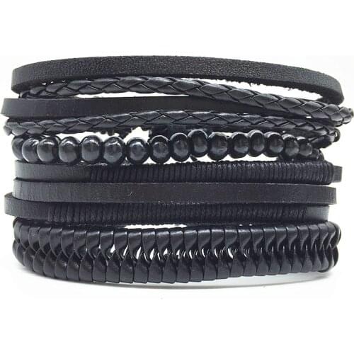 Black Beaded Ethnic 4pc/set Handmade Men Leather Bracelets Women Vintage Bangle Male Homme Jewelry Accessories