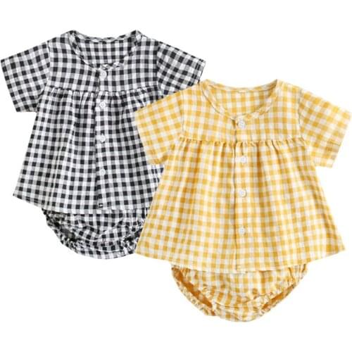Summer Baby Girls Clothing Sets Plaid Short Sleeve Shirt+PP Shorts Childrens Clothing Toddler Baby Girls Clothes Suit