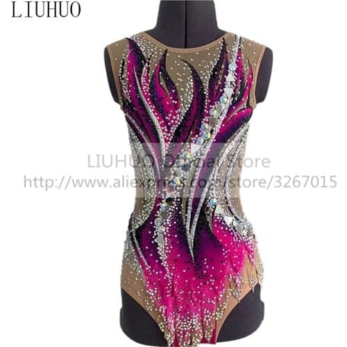 LIUHUO Womens Girls' performance Rhythmic gymnastics competition Leotard Artistic Costume Ice Skating Dress Sleeveless Tights