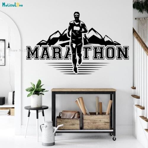 Marathon Runner Wall Decal Running Sport Run Athlet Club Fitness Poster Gym Vinyl Sticker Home Art Decor Removable Mural YT4446