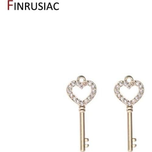 Jewelry Making Supplies High Quality Handmade 14K Gold Plated Copper Metal Inlaid Zircon Love Key Pendant Necklace Material