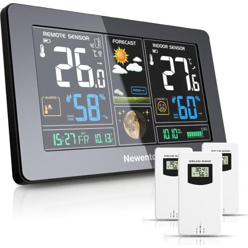 Newentor Large Display Weather Station Wireless Digital Indoor Outdoor Hygrometer Humidity Temperature Forecast Sensor Station