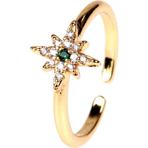 EYIKA Fashion Shiny Green Northstar Rings Tiny Delicate Gold Color Inlaid AAA Zircon Star Bague for Women Jewelry Bijoux Femme