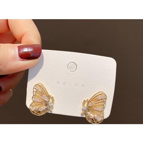 Fashion Butterfly Earrings Three-dimensional Shiny Zircon Ear Ring Insect Wings Earrings for Women Girl Accessories Jewelry Gift
