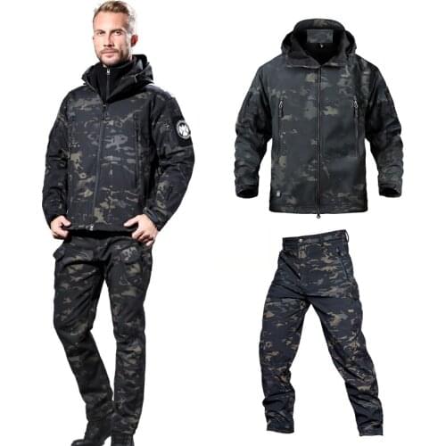 Mens Womens Winter Fleece-lined Thickened Waterproof Skiing Camouflage Jacket+pants Outdoor Military Soft Shell Jacket Suit