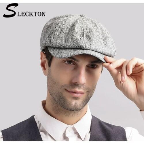SLECKTON High Quality Mens Newsboy Cap Warm Winter Hats for Men Fashion Tweed Berets Retro Octagonal Hat Dad Hats Peaky Blinder
