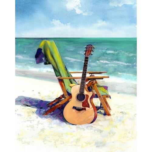 DIY Painting By Numbers Go to Beach Kit Oil Picture By Numbers Guitar Landscape Wall Art Painting on Canvas Home Decoration