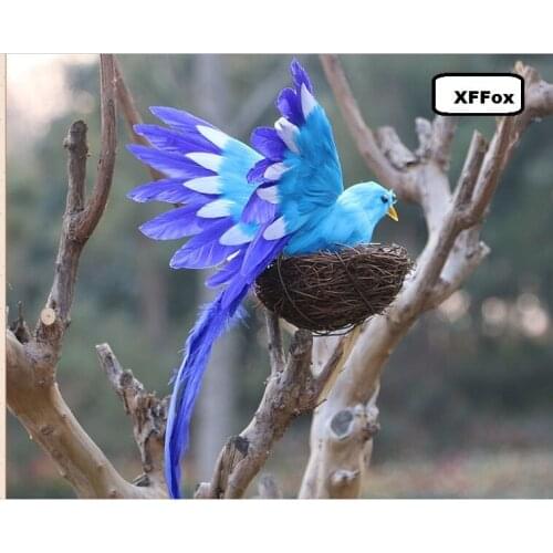 New simulation light blue wings bird toy foam& furs long tail bird doll gift about 20x28cm xf0338