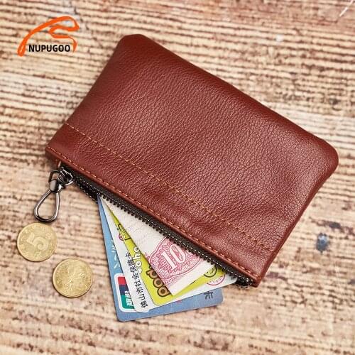 NUPUGOO 2021 Small Coin Purse Genuine Leather Mini Card Wallet Men Women Casual Little Bag Zipper Pocket Key Holder Money Bags