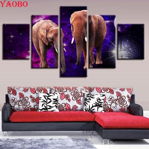 Full Diamond Embroidery 5 Pieces Elephants Animals Abstract Night Scene 5D Diamond Painting Cross Stitch Diamond Mosaic,Crafts