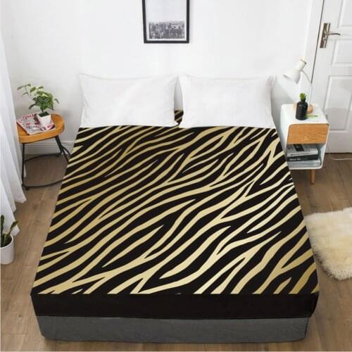 Fitted Sheets Mattress Cover With Elastic Band Linens Bedsheet Bed Sheet 90x200 180x200 200x220 Size 3D Printed Black Golden
