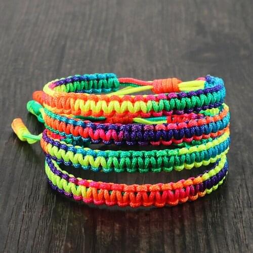 Rainbow Rope Weave Bracelet Multicolor Handmade Charm Tibetan Buddhist Friendship Bracelets for Women Men Bangles Lucky Jewelry